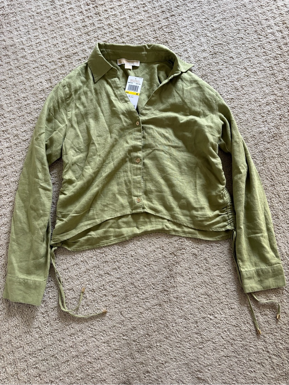 Michael Kors green linen cropped button down size Medium